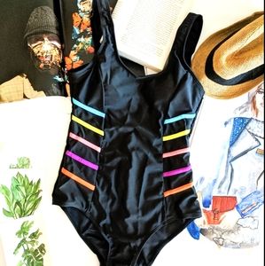 Hot tub Colorful Striped Conjoined Swimsuit